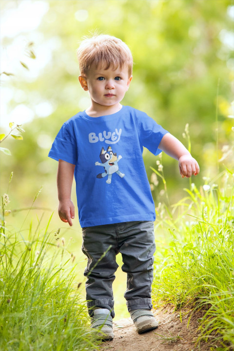 Koszulka dziecięca z sympatyczną postacią z bajki Bluey prezent dla dziecka — zdjęcie 2