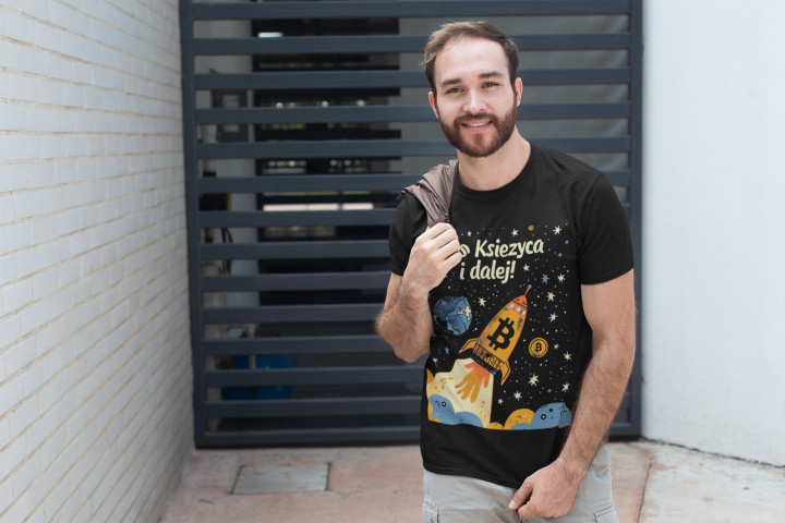 Koszulka męska Bitcoin do księzyca i dalej kryptowaluty T-shirt męski — zdjęcie 4