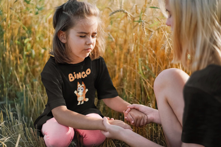 Koszulka dziecięca z postacią bajka Bingo siostra Bluey prezent dla dziecka — zdjęcie 2