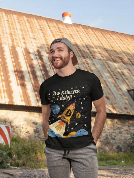 Koszulka męska Bitcoin do księzyca i dalej kryptowaluty T-shirt męski — zdjęcie 5