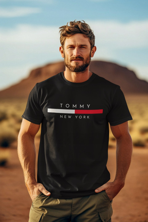 Koszulka męska TOMMY NEW YORK czarna T-shirt męski — zdjęcie 2
