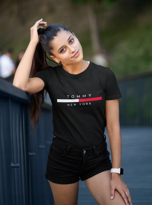 Koszulka damska TOMMY NEW YORK czarna T-shirt damski — zdjęcie 3