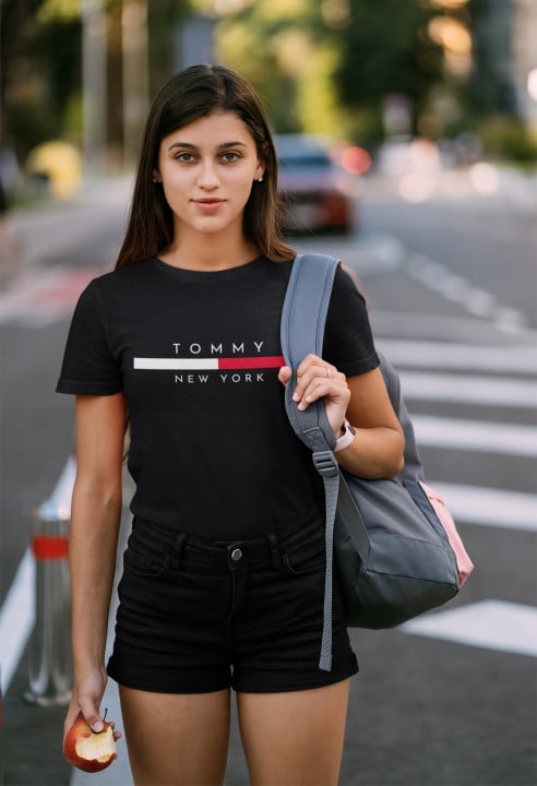Koszulka damska TOMMY NEW YORK czarna T-shirt damski — zdjęcie 6