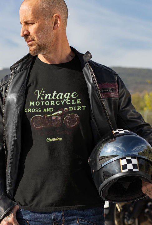 Koszulka męska Vintage Motorcycle dla motocyklisty moda na co dzień — zdjęcie 2
