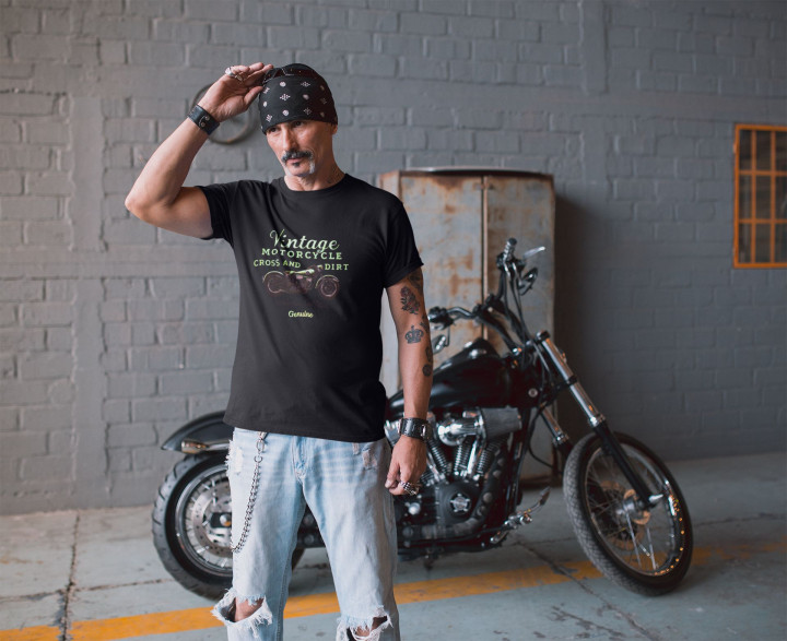 Koszulka męska Vintage Motorcycle dla motocyklisty moda na co dzień — zdjęcie 3