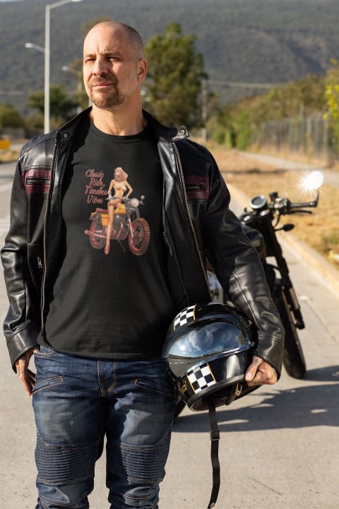 Koszulka męska dla motocyklisty Classic Ride Timeless Vibes kobieta motor — zdjęcie 2
