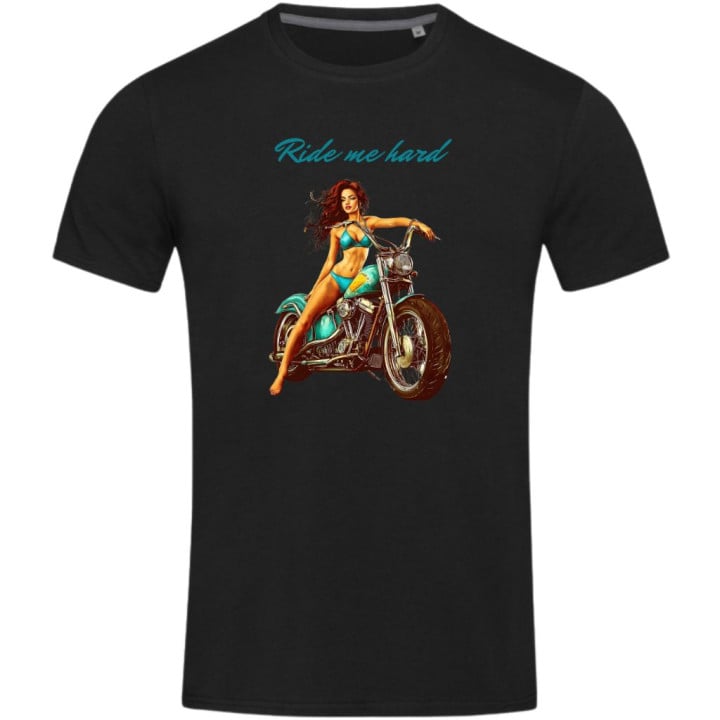 Koszulka męska dla Motocyklisty Ride me Hard kobieta na motocylku