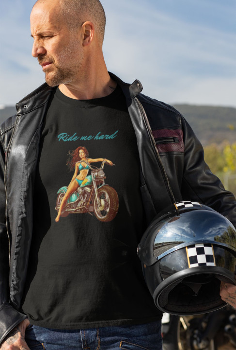 Koszulka męska dla Motocyklisty Ride me Hard kobieta na motocylku — zdjęcie 2
