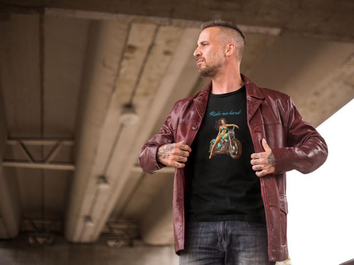Koszulka męska dla Motocyklisty Ride me Hard kobieta na motocylku — zdjęcie 3