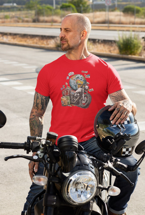 Koszulka męska Pack Up and Ride prezent dla podróżnika motocyklisty — zdjęcie 2