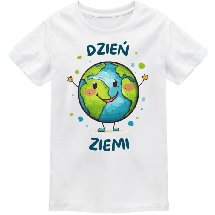 Koszulka dziecięca na Dzień Ziemi do przedszkola z wesołą Planetą Ziemią