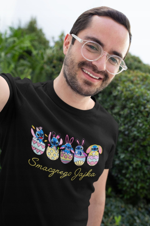 Koszulka męska na Wielkanoc Stitch w pisankach Smacznego Jajka — zdjęcie 4