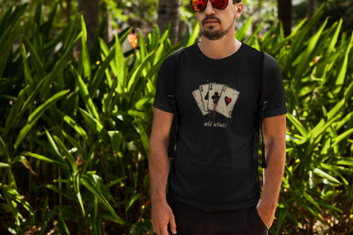 Koszulka męska dla strategów Pokerowe cztery Asy Wild Instincts T-shirt — zdjęcie 3