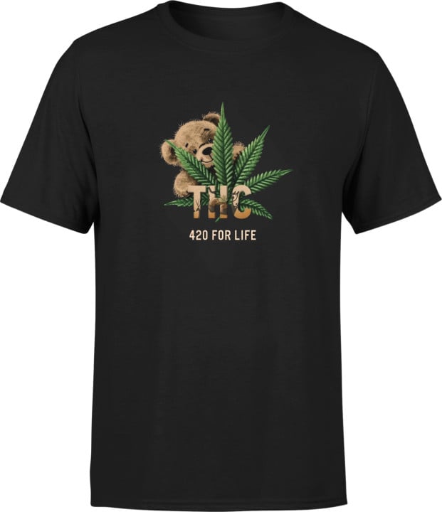 Koszulka męska Miś Teddy z liściem konopii 420 for life THC T-shirt męski — zdjęcie 2