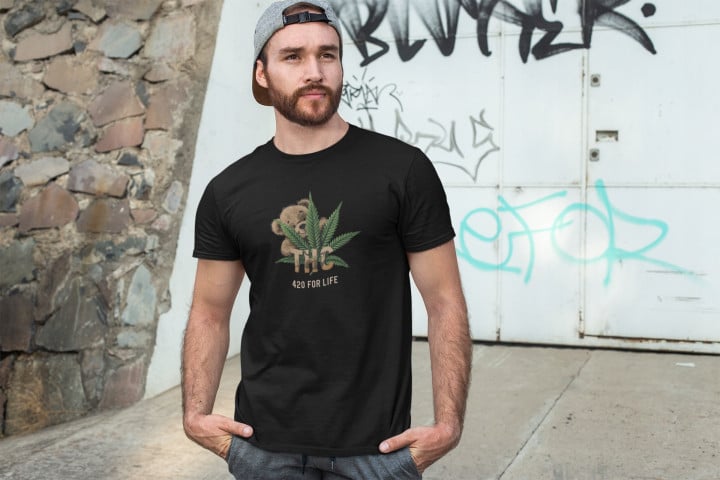 Koszulka męska Miś Teddy z liściem konopii 420 for life THC T-shirt męski — zdjęcie 3
