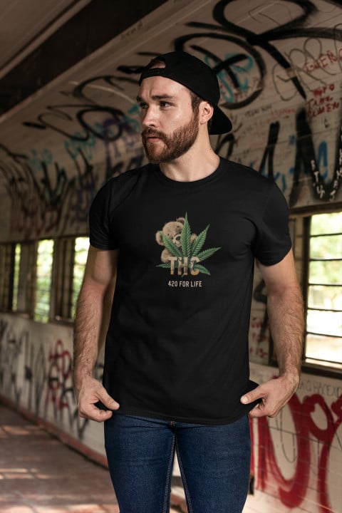 Koszulka męska Miś Teddy z liściem konopii 420 for life THC T-shirt męski — zdjęcie 4