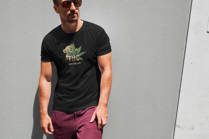 Koszulka męska Miś Teddy z liściem konopii 420 for life THC T-shirt męski — zdjęcie 5