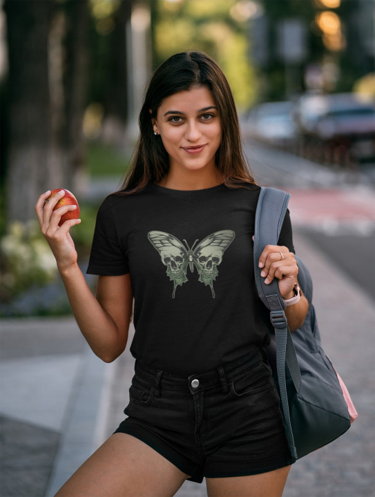 Koszulka damska motyl o skrzydłach w kształcie czaszek T-shirt damski — zdjęcie 3