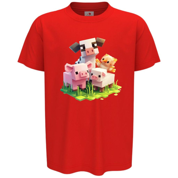 Koszulka dziecięca Minecraft świnki krówka kurczak farma pikselowa gra