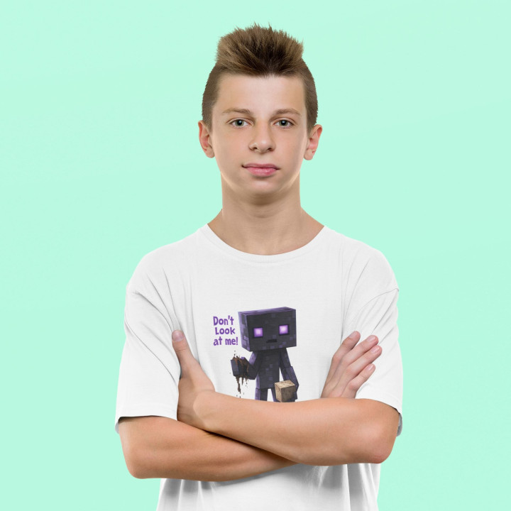 Koszulka dziecięca Minecraft Enderman Don't Look At Me fioletowa gra — zdjęcie 4