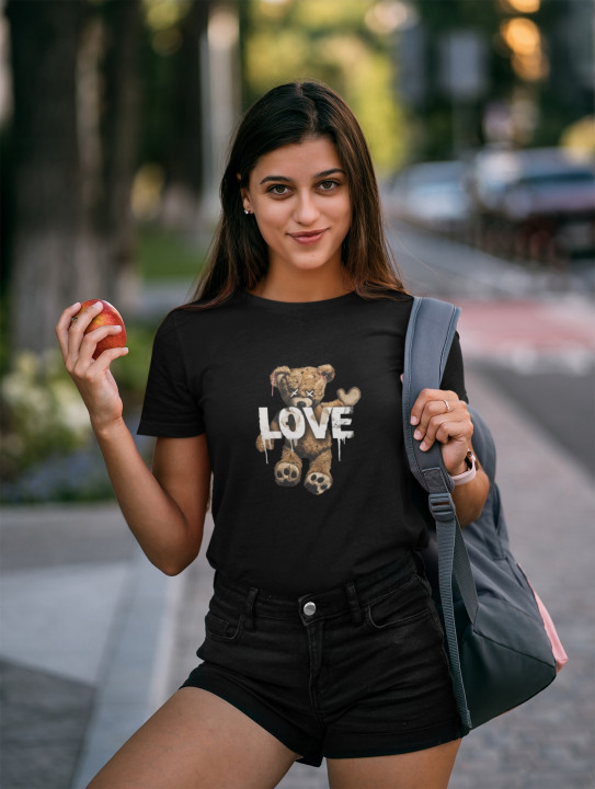 Koszulka damska Miś Teddy z napisem LOVE T-shirt damska — zdjęcie 3