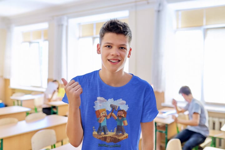 Koszulka dziecięca Minecraft Steve i Alex razem gra budowanie przyjaźń — zdjęcie 2