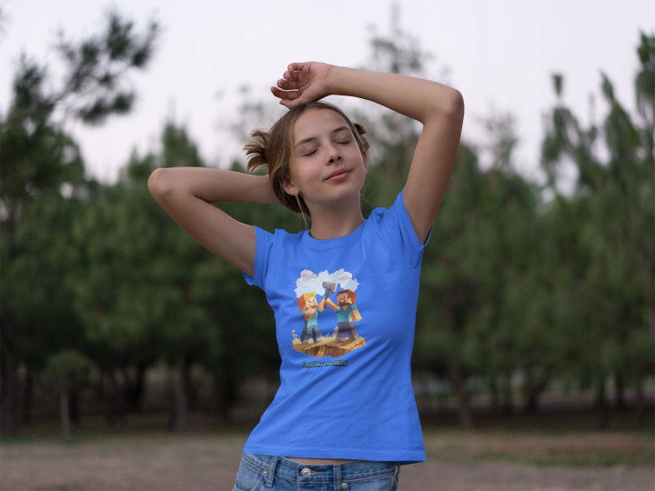 Koszulka dziecięca Minecraft Steve i Alex razem gra budowanie przyjaźń — zdjęcie 3
