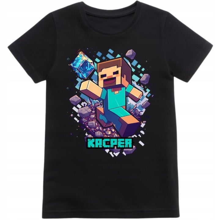 Koszulka dziecięca Minecraft Steve z diamentem prezent gra Wpisz Imię
