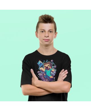 Koszulka dziecięca Minecraft Steve z diamentem prezent gra Wpisz Imię