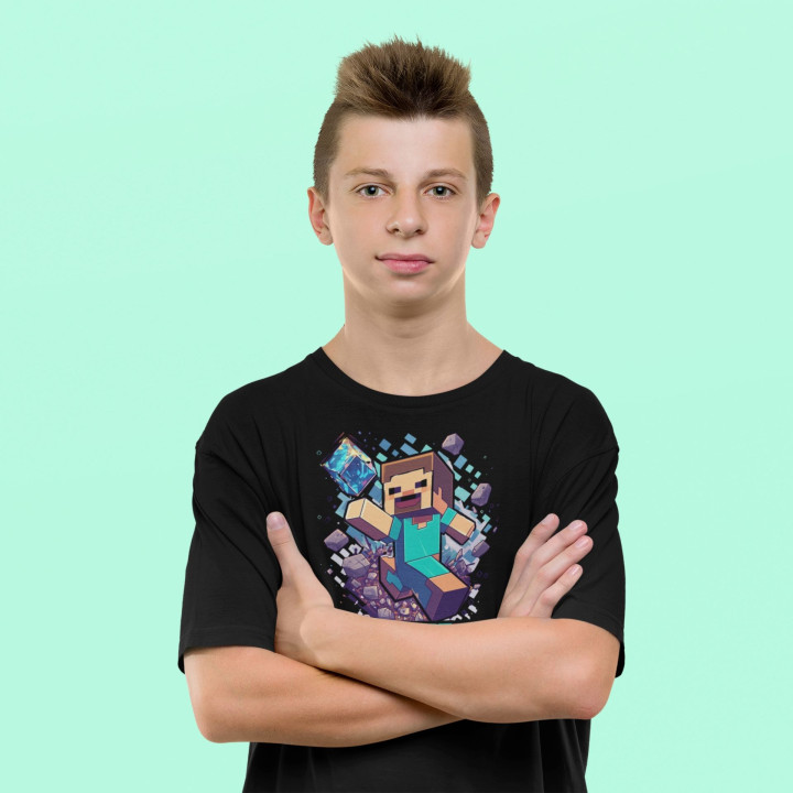 Koszulka dziecięca Minecraft Steve z diamentem prezent gra Wpisz Imię — zdjęcie 5