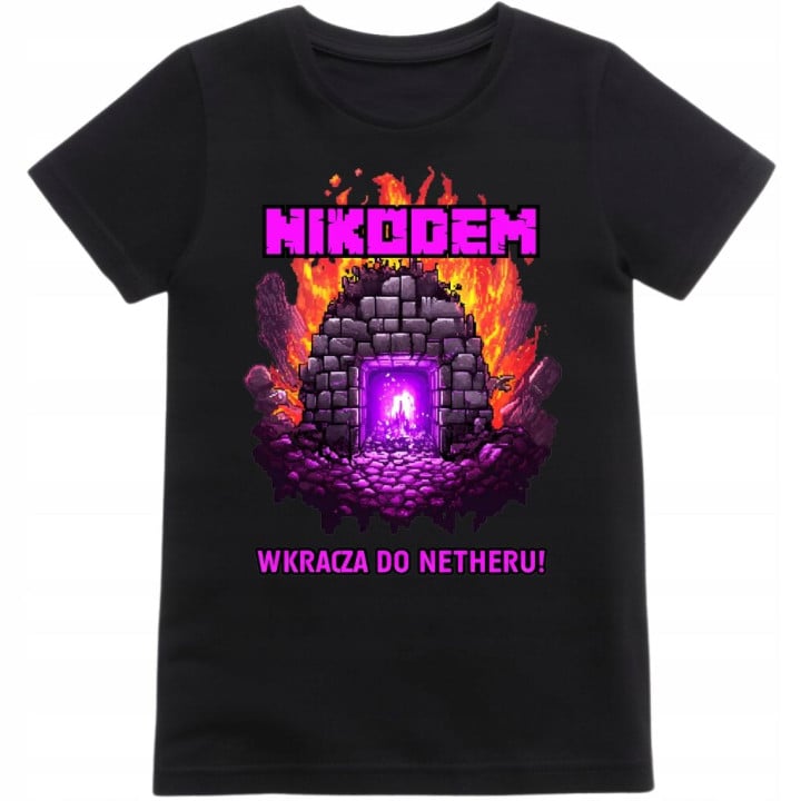 Koszulka dziecięca Minecraft Nether z imieniem portal ogień Wpisz Imię
