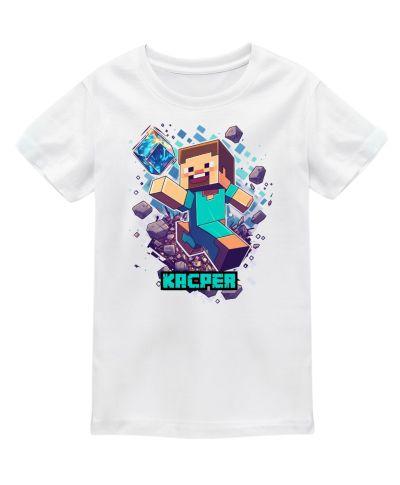Koszulka dziecięca Minecraft Steve z diamentem prezent gra Wpisz Imię