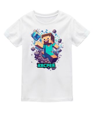 Koszulka dziecięca Minecraft Steve z diamentem prezent gra Wpisz Imię