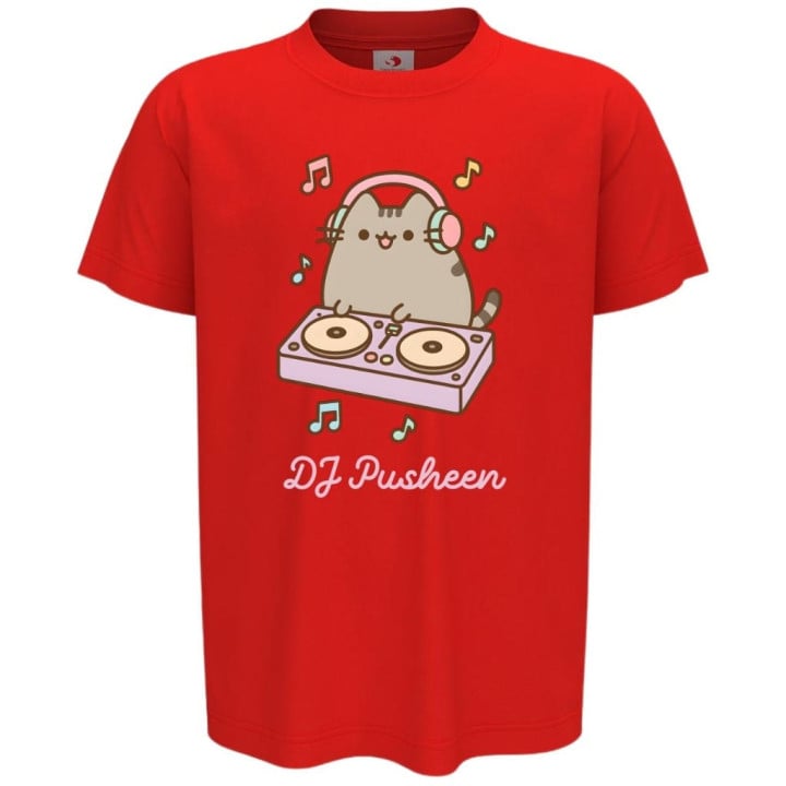 Koszulka dziecięca DJ Pusheen z konsolą muzyczną pastelowa zabawna