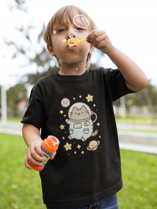 Koszulka dziecięca Pusheen astronauta kosmos gwiazdki pastelowa kotek — zdjęcie 3