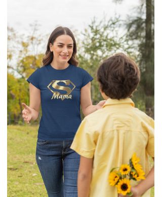 Koszulka damska na Dzień Matki Super Mama elegancka złoty symbol