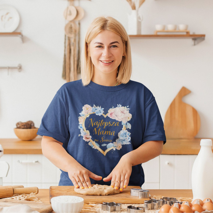 Koszulka damska prezent na Dzień Matki Najlepsza Mama na Świecie kwiaty — zdjęcie 5