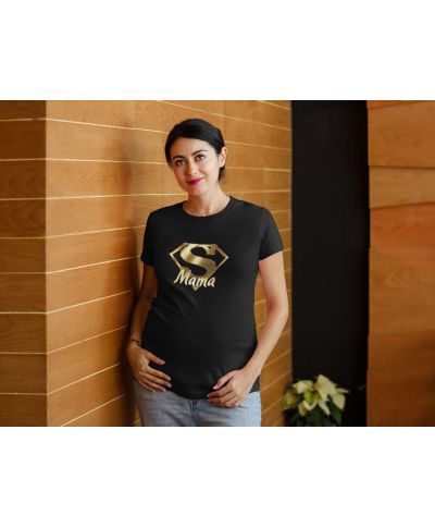 Koszulka damska na Dzień Matki Super Mama elegancka złoty symbol