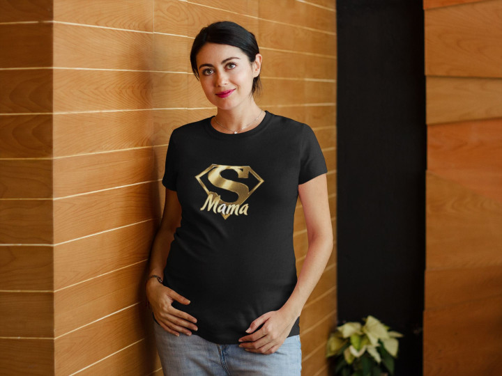Koszulka damska na Dzień Matki Super Mama elegancka złoty symbol — zdjęcie 5
