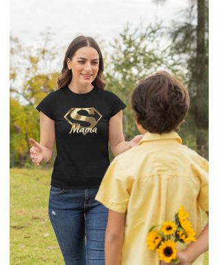 Koszulka damska na Dzień Matki Super Mama elegancka złoty symbol
