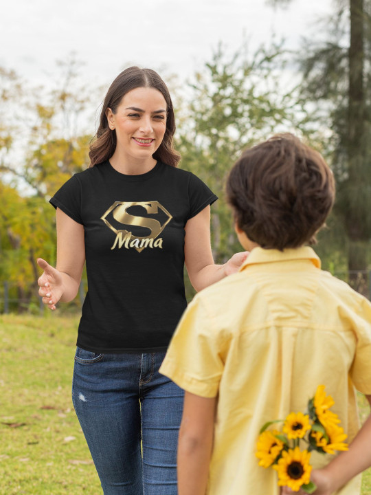 Koszulka damska na Dzień Matki Super Mama elegancka złoty symbol — zdjęcie 3