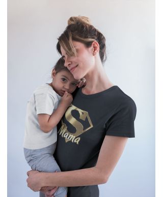 Koszulka damska na Dzień Matki Super Mama elegancka złoty symbol