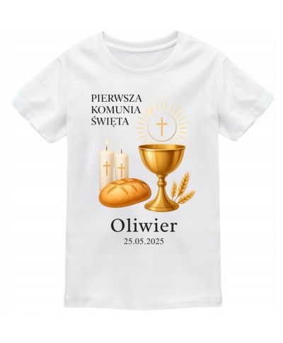 Koszulka dziecięca na Pierwszą Komunię z imieniem i datą - personalizowana