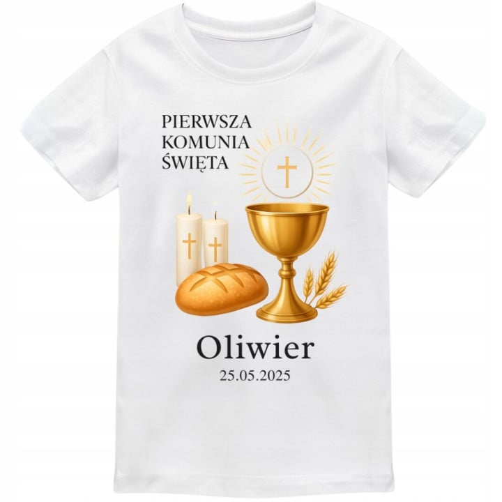 Koszulka dziecięca na Pierwszą Komunię z imieniem i datą - personalizowana