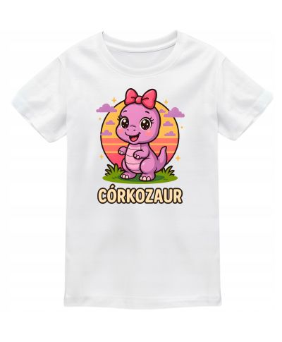 Koszulka dziecięca CÓRKOZAUR - Fioletowy Dinozaur z kokardką
