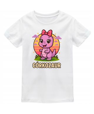 Koszulka dziecięca CÓRKOZAUR - Fioletowy Dinozaur z kokardką
