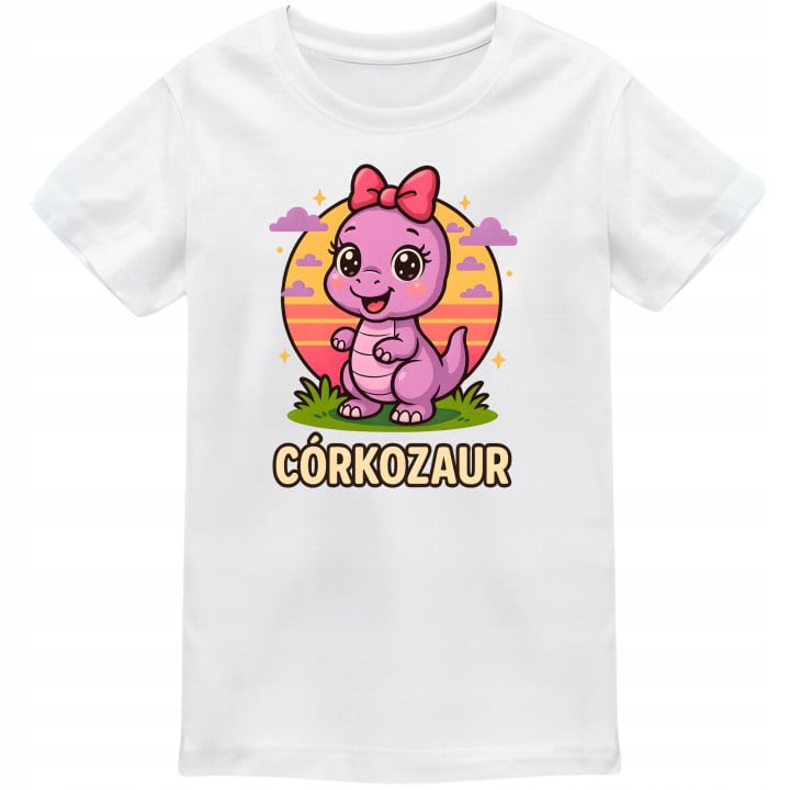 Koszulka dziecięca CÓRKOZAUR - Fioletowy Dinozaur z kokardką