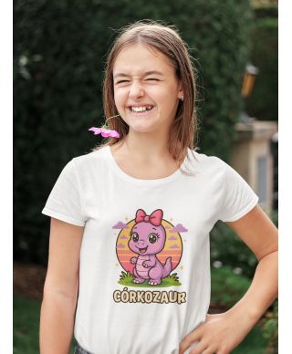 Koszulka dziecięca CÓRKOZAUR - Fioletowy Dinozaur z kokardką