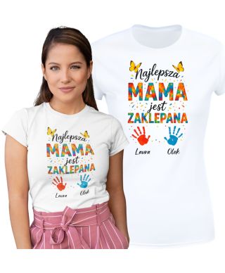 Koszulka damska Najlepsza Mama Zaklepana Dzień Mamy Matki z Imionami