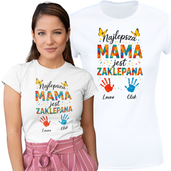 Koszulka damska Najlepsza Mama Zaklepana Dzień Mamy Matki z Imionami